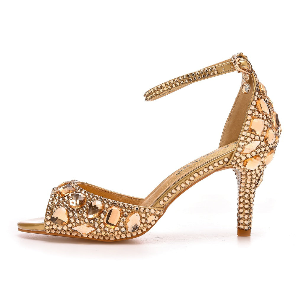 Kristall Strass Peeptoe Knöchelriemen High Heels