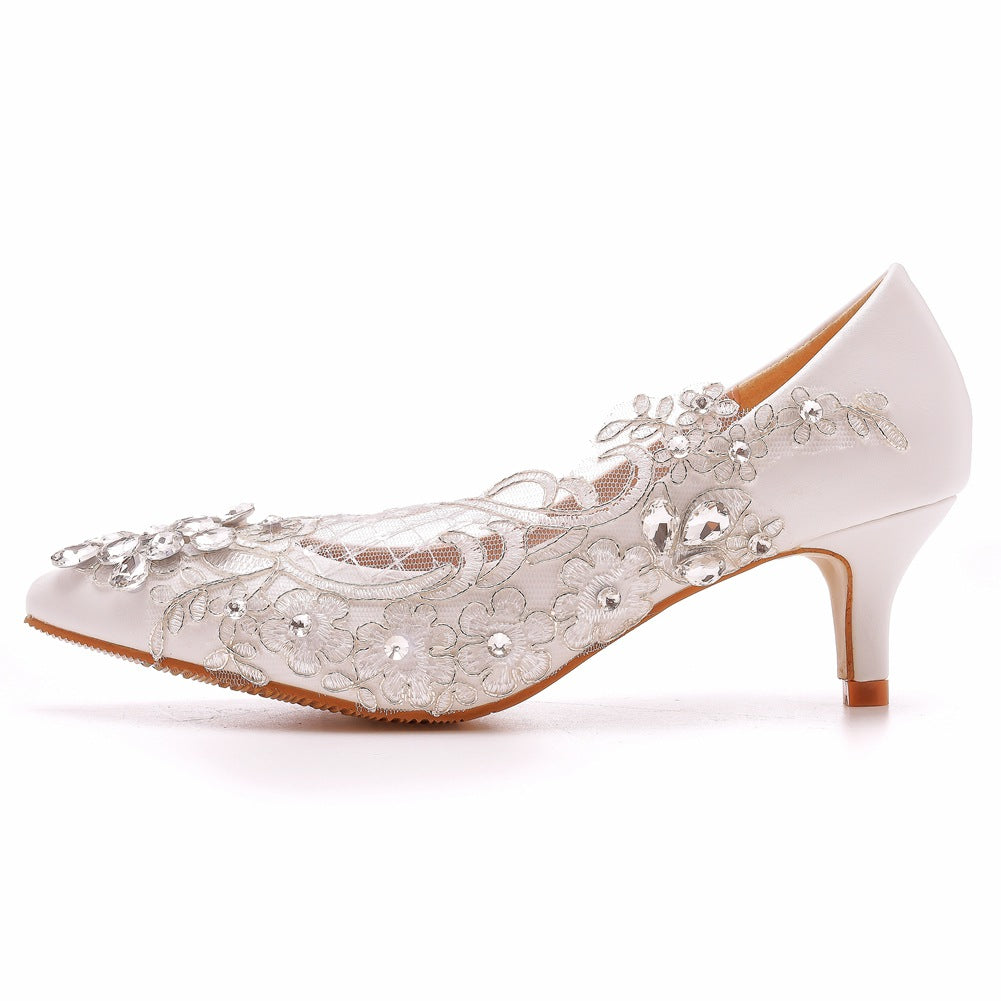 Hochzeitsschuhe Für Damen Strass Spitze Blumen Kitten Heels