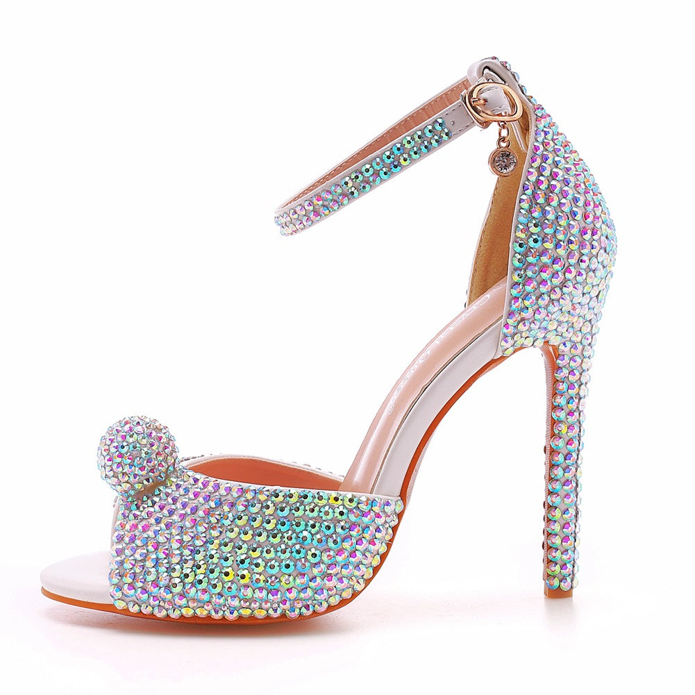 Peep Toe Rhinestone Knöchelriemen Stiletto Absätze