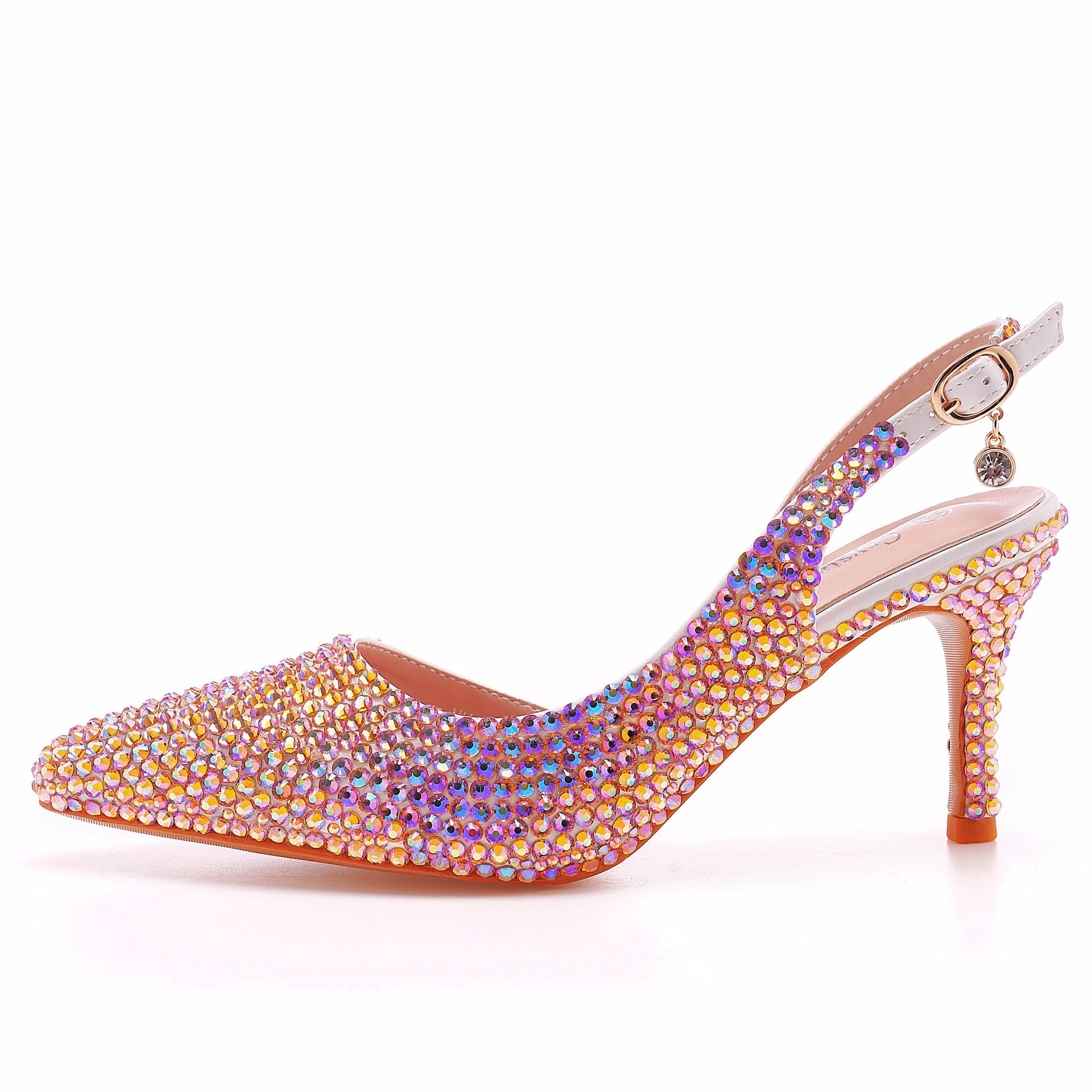 Spitze Zehen Strass Knöchelriemen Slingback High Heels