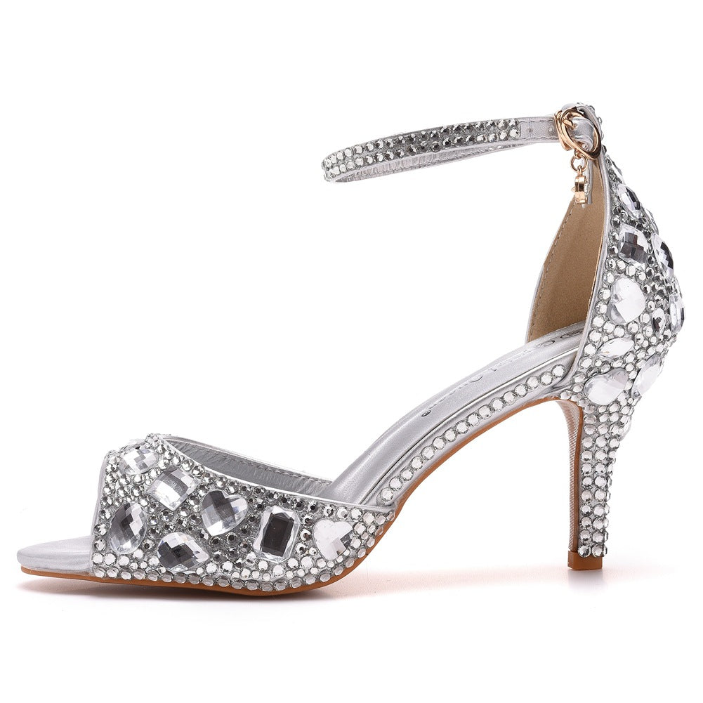 Kristall Strass Peeptoe Knöchelriemen High Heels