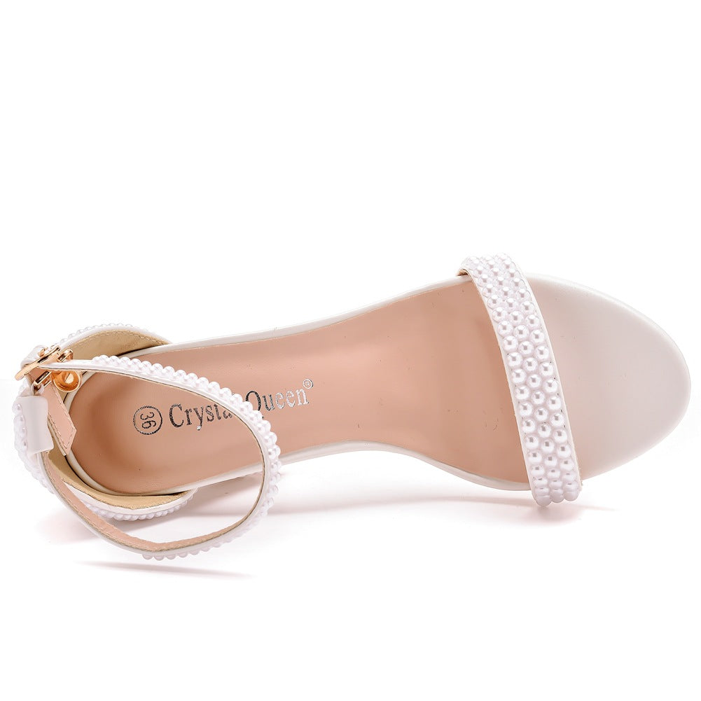 Ein Riemen Weiß Perle Hochzeit High Heel Sandalen