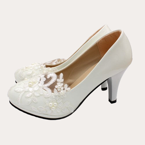 Bestickte Spitze Blume Perle Hochzeit Schuhe