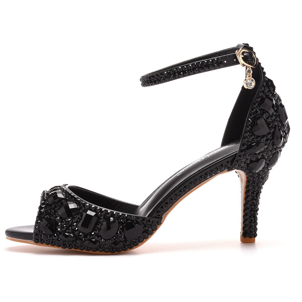 Kristall Strass Peeptoe Knöchelriemen High Heels