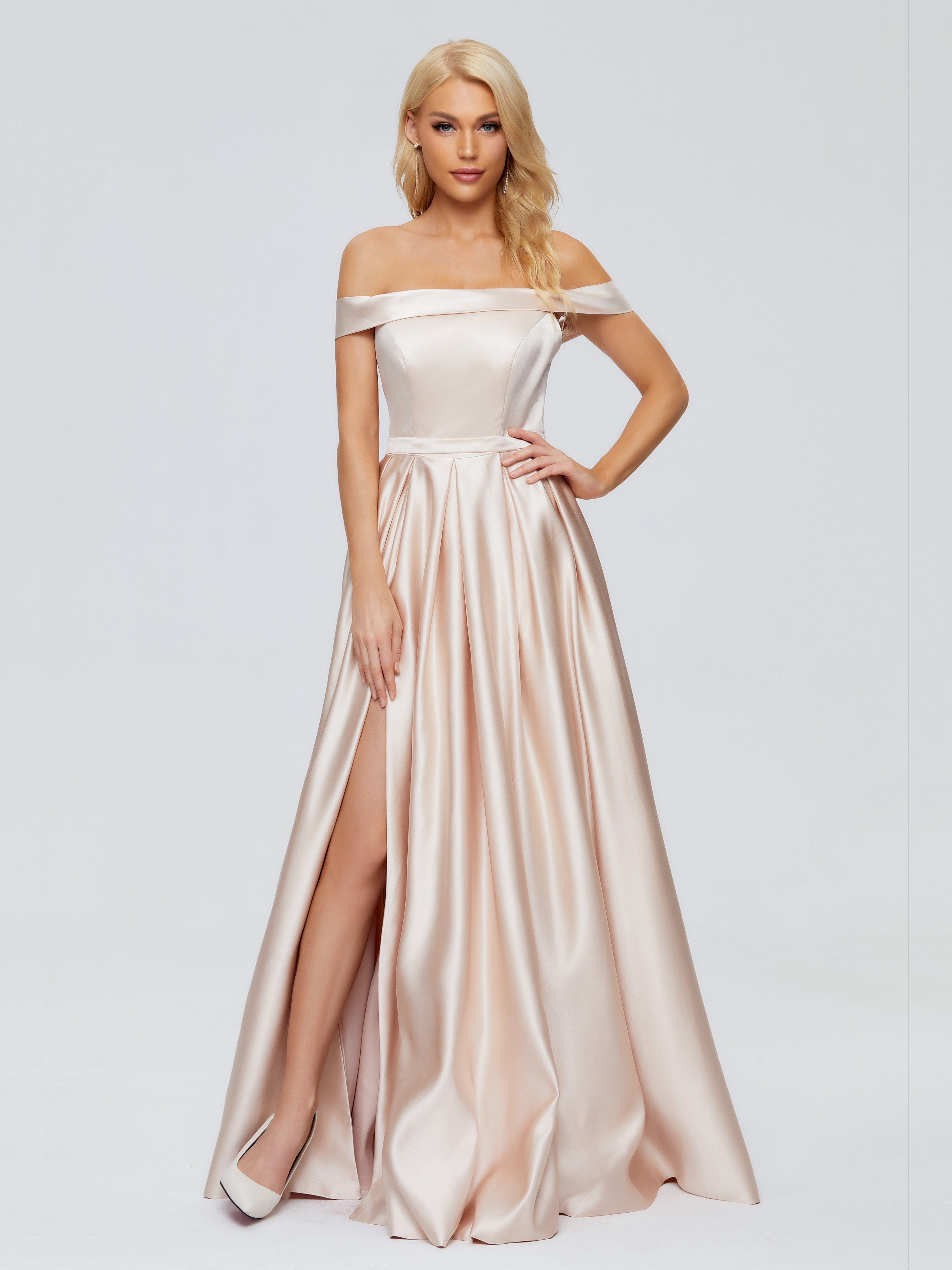 Annabelle Trägerlos Schlitz Satin Partykleid