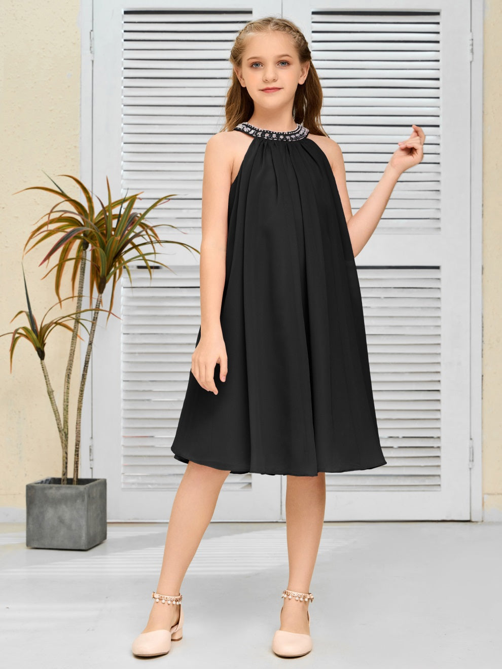 Modisches Hängekragen Chiffon Junior Brautjungfernkleid