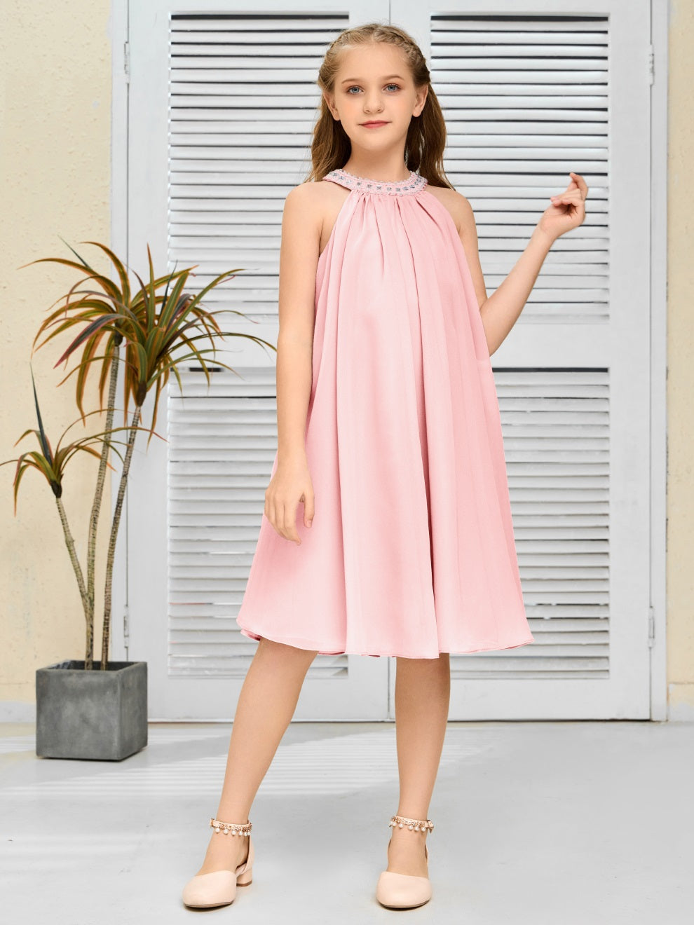 Modisches Hängekragen Chiffon Junior Brautjungfernkleid