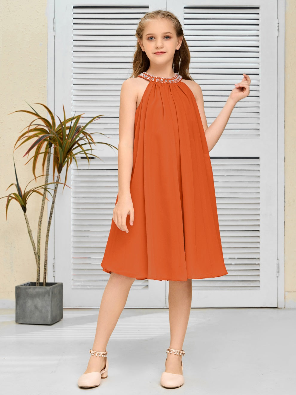 Modisches Hängekragen Chiffon Junior Brautjungfernkleid