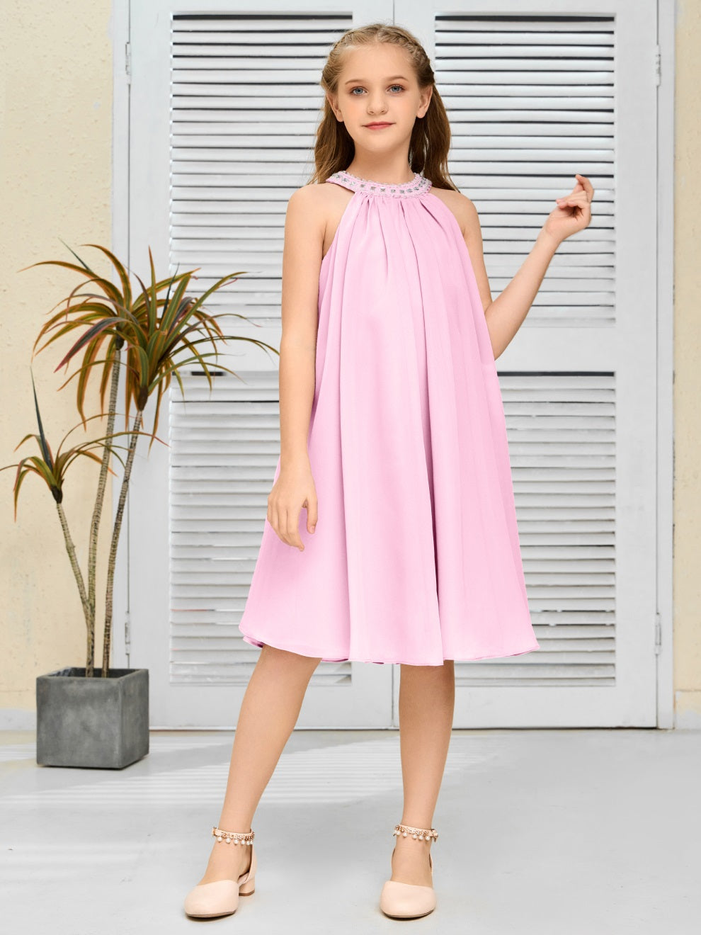 Modisches Hängekragen Chiffon Junior Brautjungfernkleid