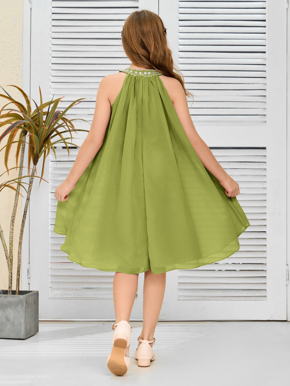 Modisches Hängekragen Chiffon Junior Brautjungfernkleid