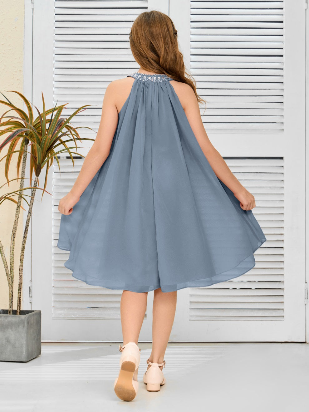 Modisches Hängekragen Chiffon Junior Brautjungfernkleid