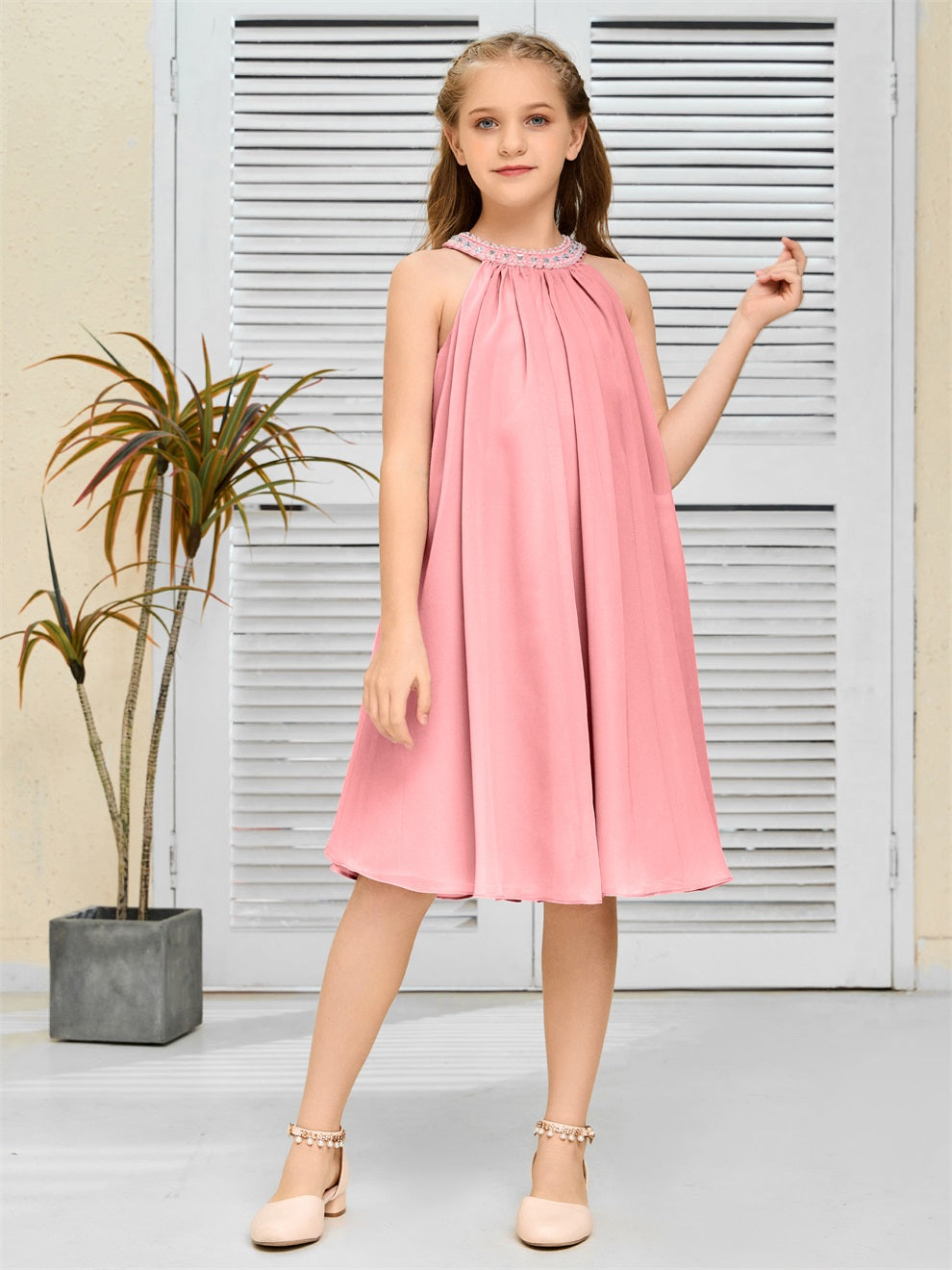 Modisches Hängekragen Chiffon Junior Brautjungfernkleid