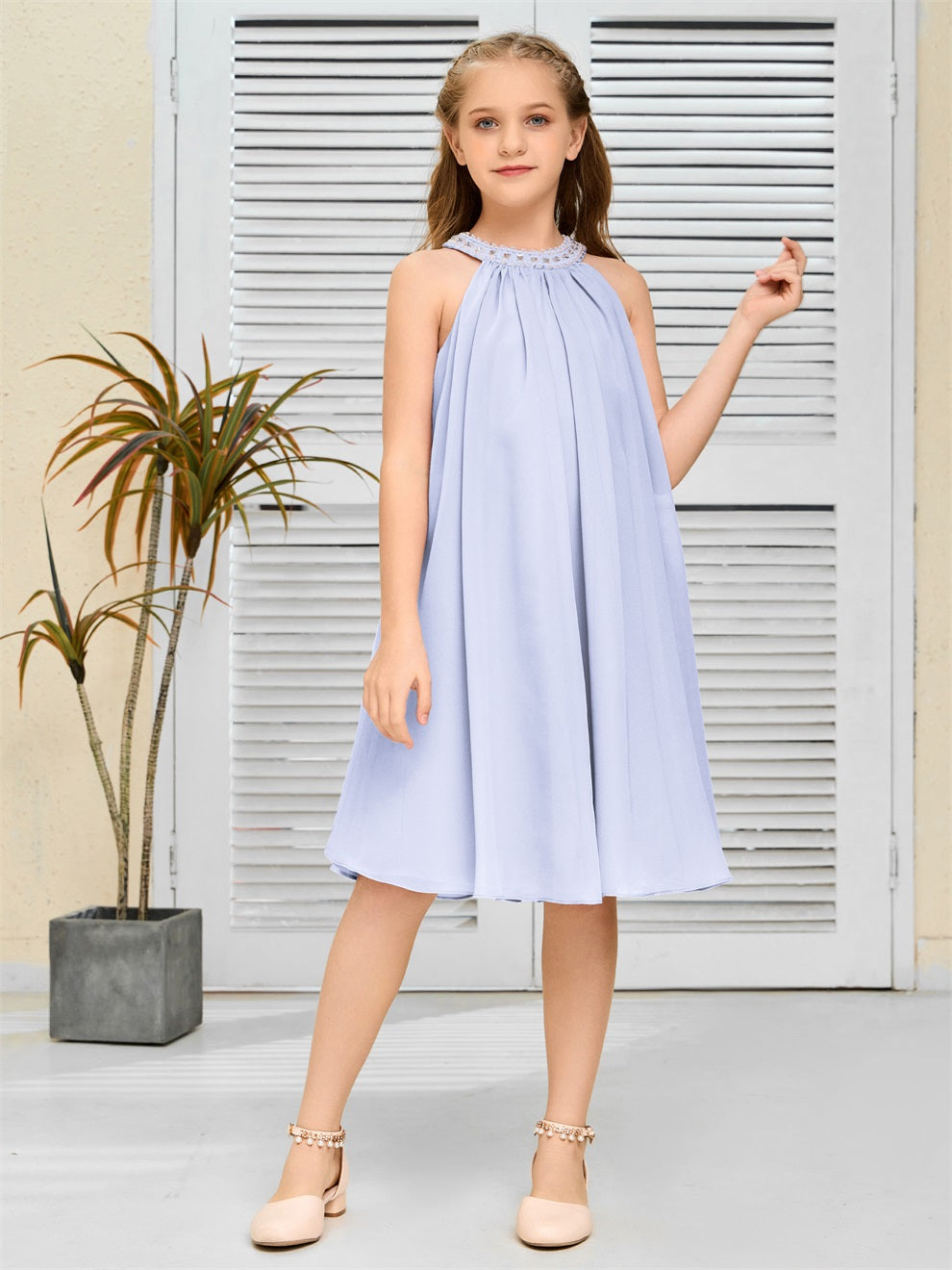 Modisches Hängekragen Chiffon Junior Brautjungfernkleid