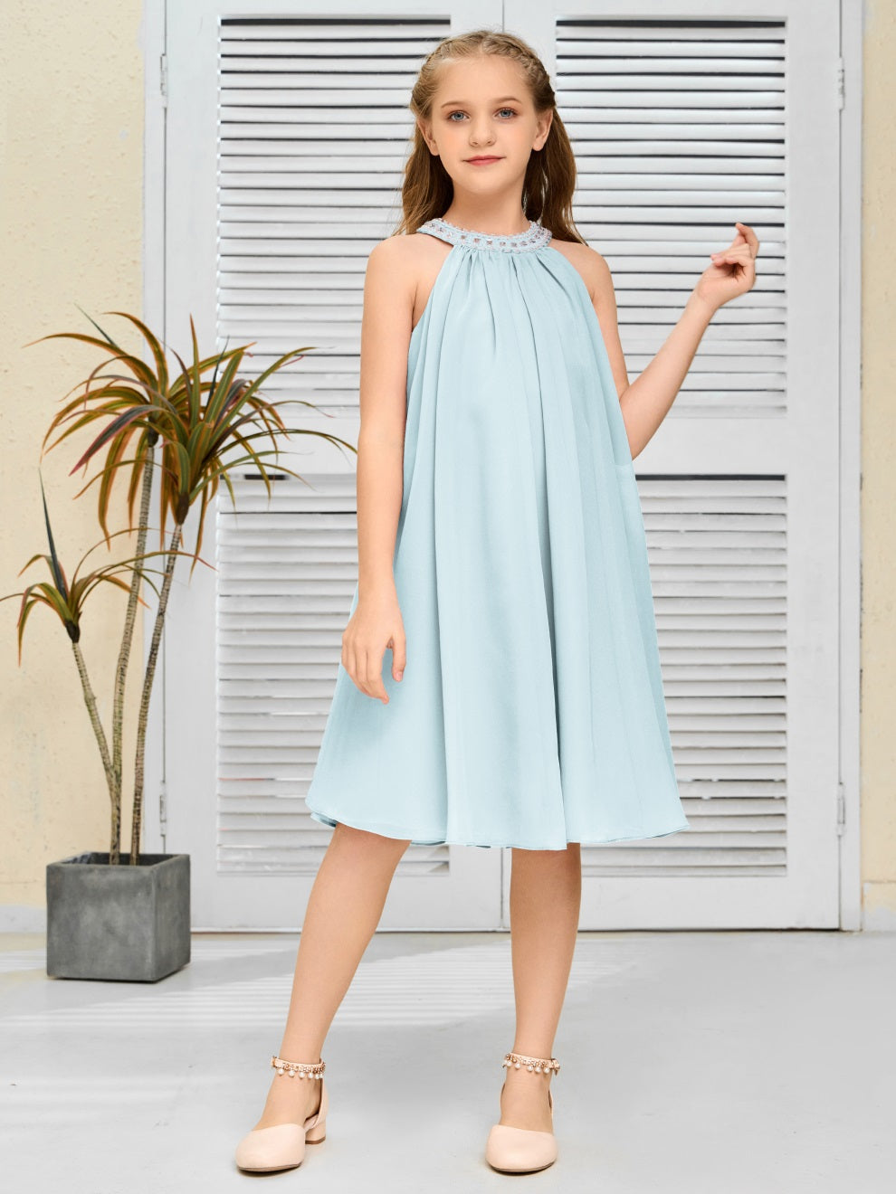 Modisches Hängekragen Chiffon Junior Brautjungfernkleid