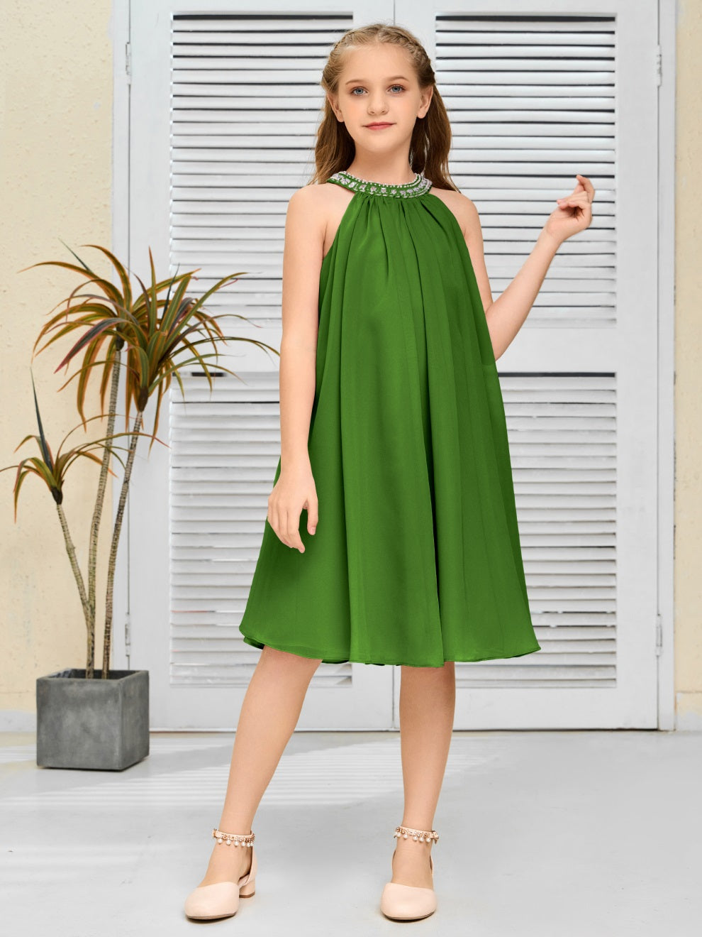 Modisches Hängekragen Chiffon Junior Brautjungfernkleid