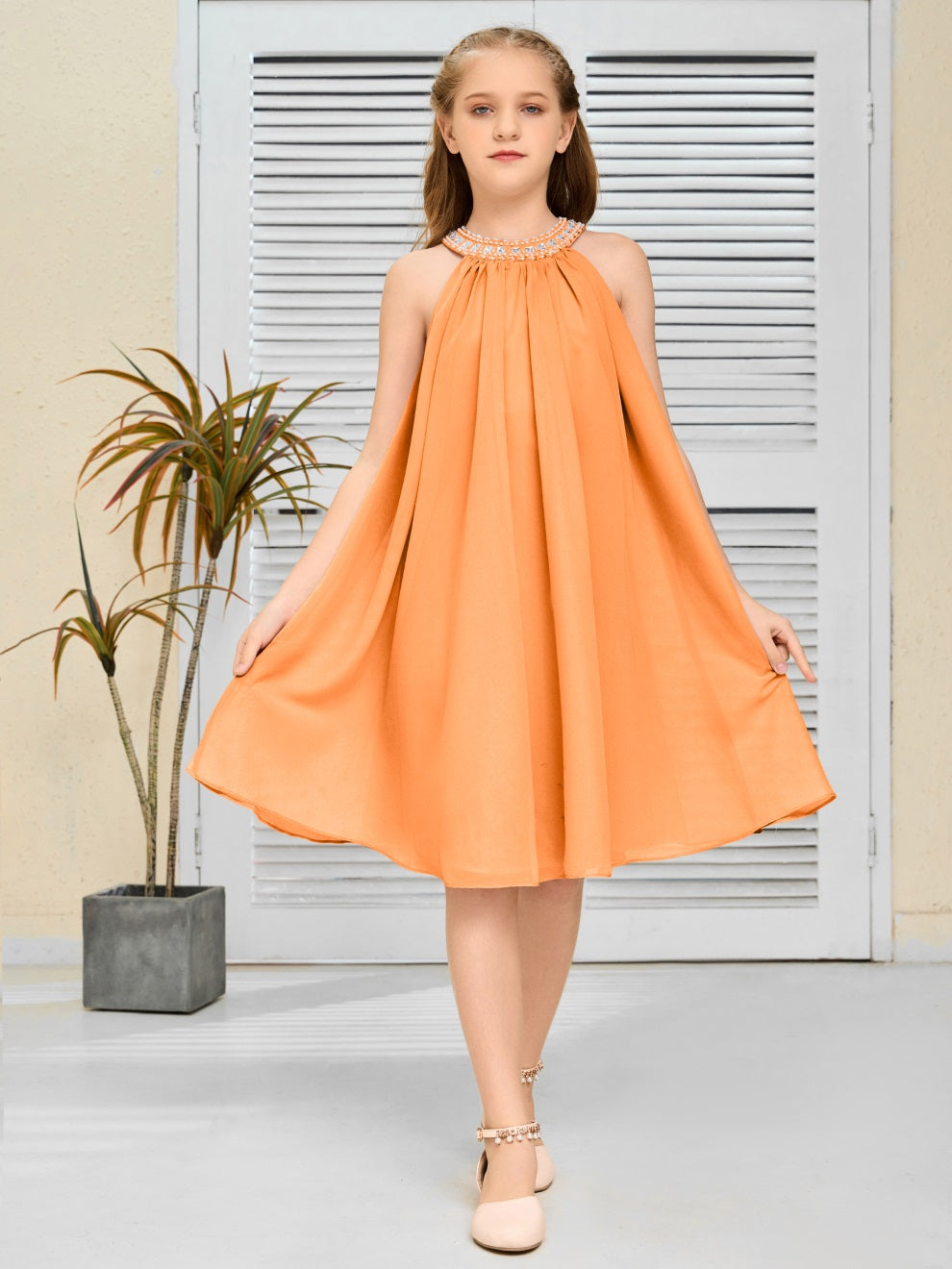 Modisches Hängekragen Chiffon Junior Brautjungfernkleid