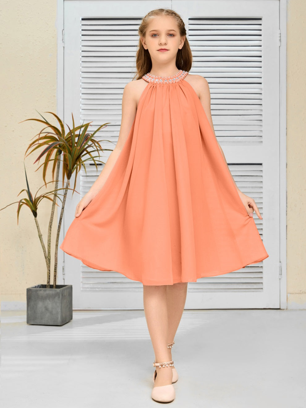 Modisches Hängekragen Chiffon Junior Brautjungfernkleid