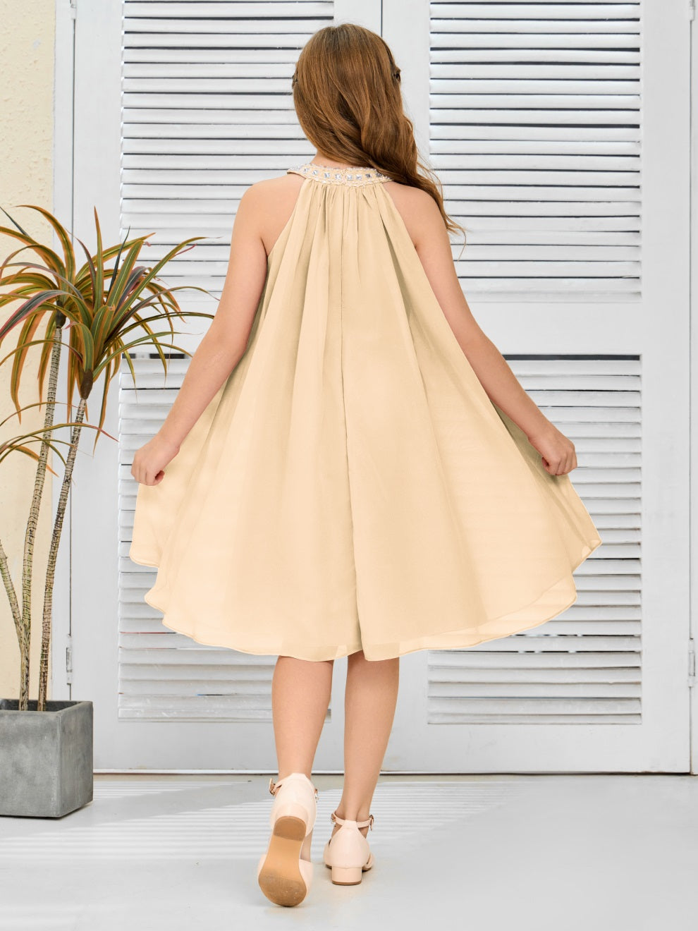 Modisches Hängekragen Chiffon Junior Brautjungfernkleid