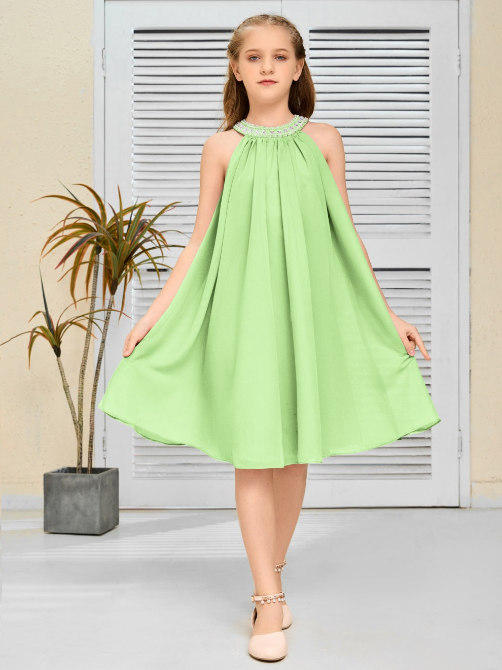 Modisches Hängekragen Chiffon Junior Brautjungfernkleid