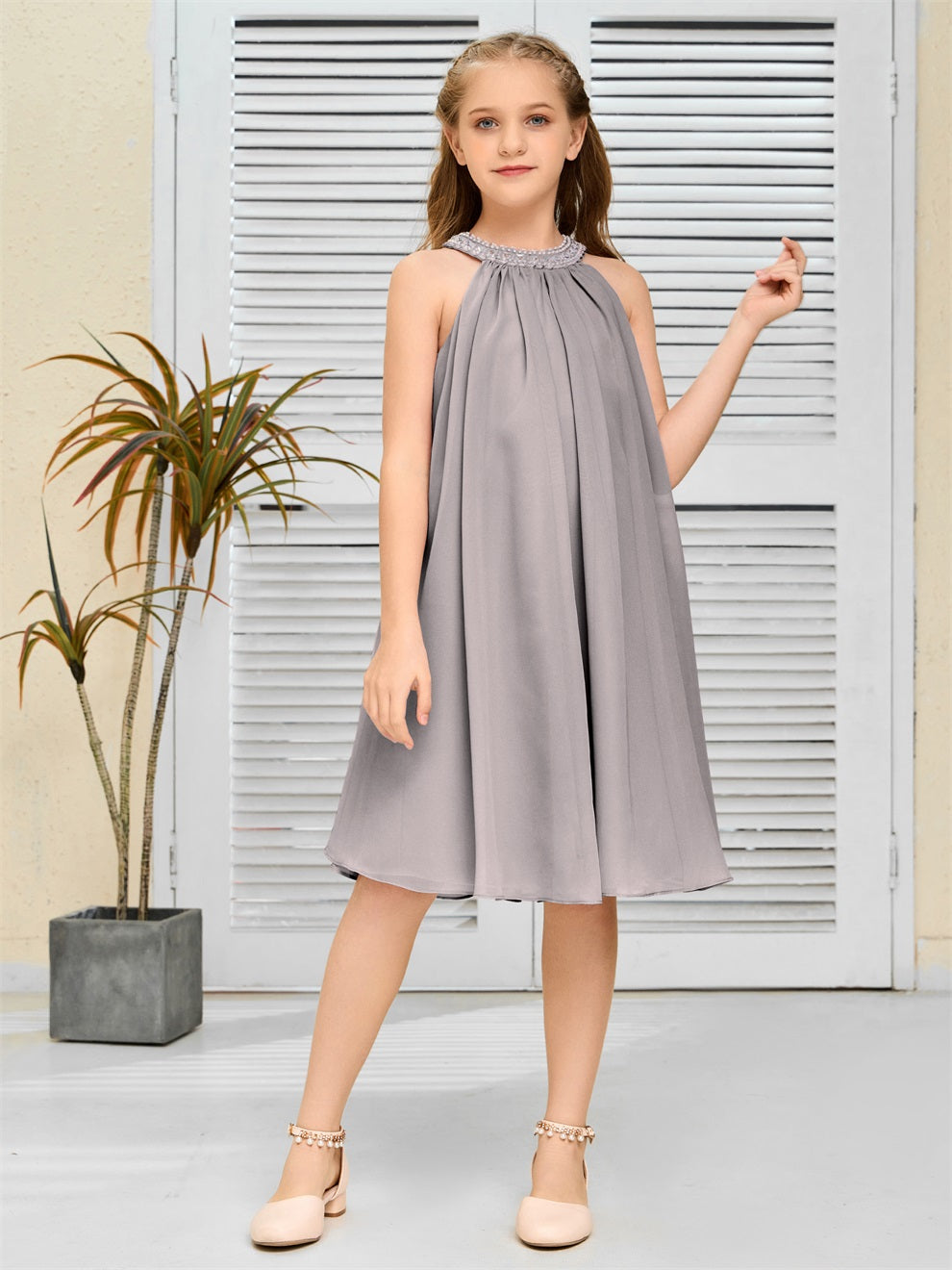 Modisches Hängekragen Chiffon Junior Brautjungfernkleid