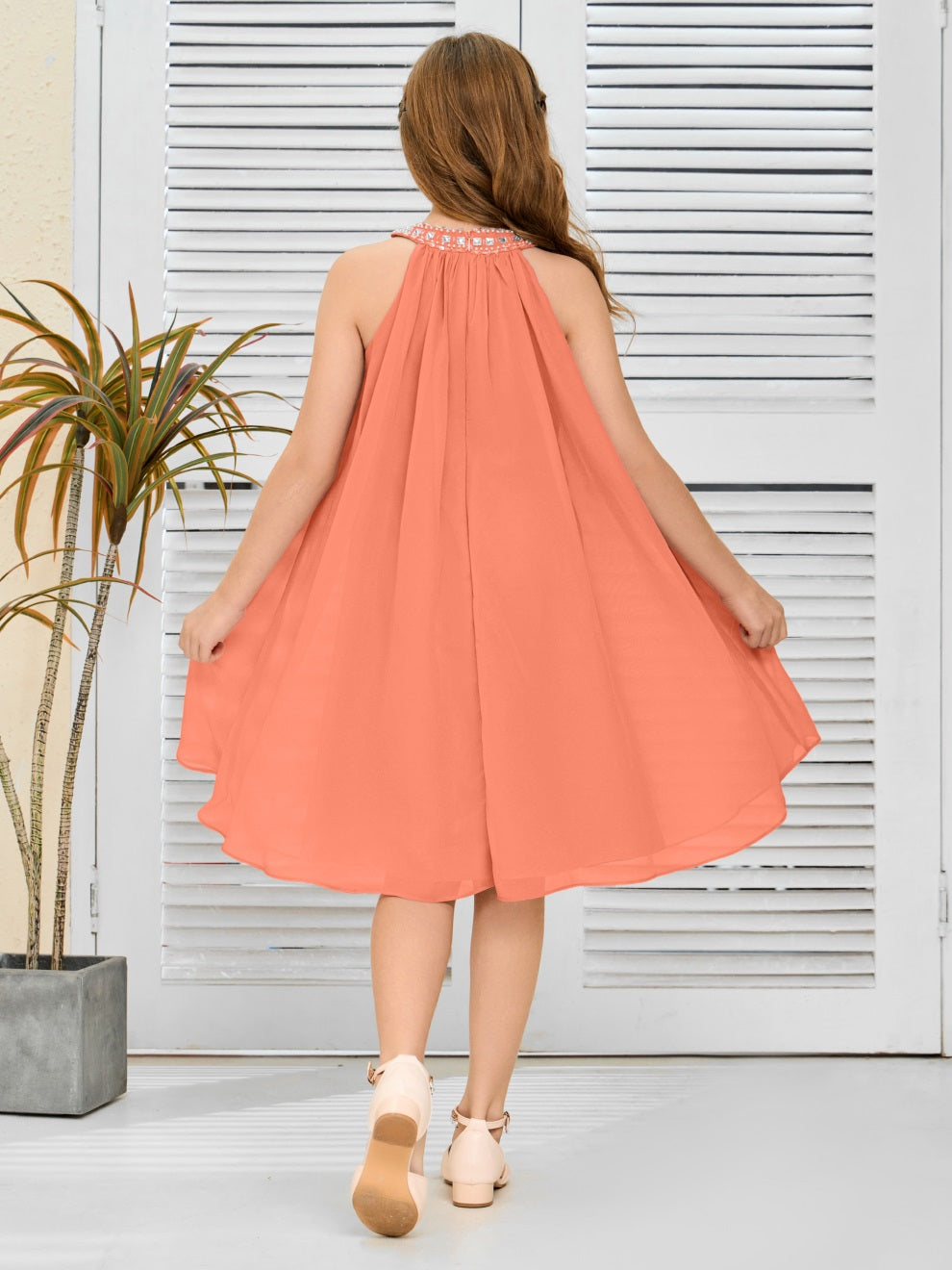 Modisches Hängekragen Chiffon Junior Brautjungfernkleid