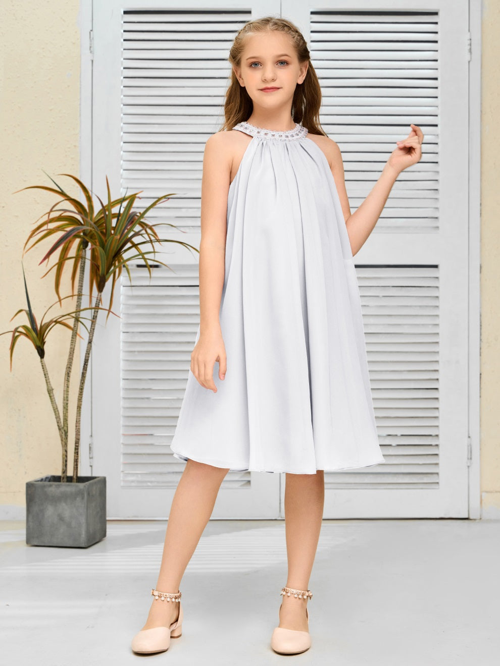 Modisches Hängekragen Chiffon Junior Brautjungfernkleid