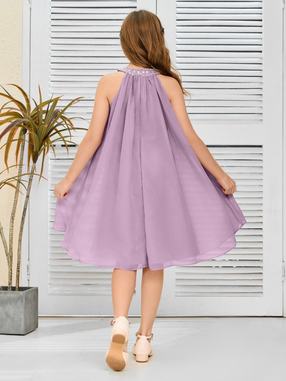 Modisches Hängekragen Chiffon Junior Brautjungfernkleid