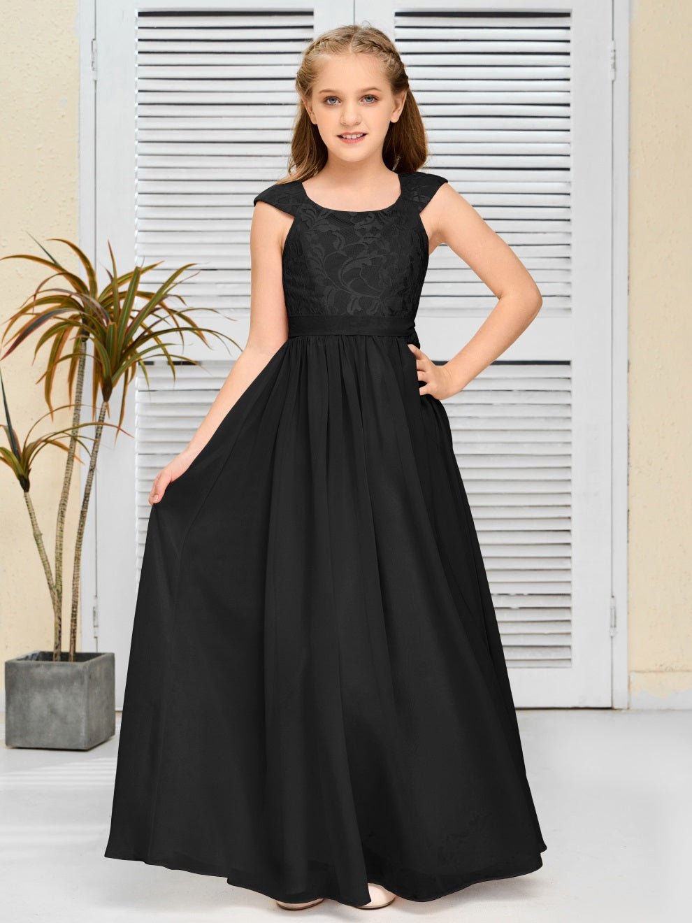 A Line Chiffon Spitze Junior Brautjungfer Kleid