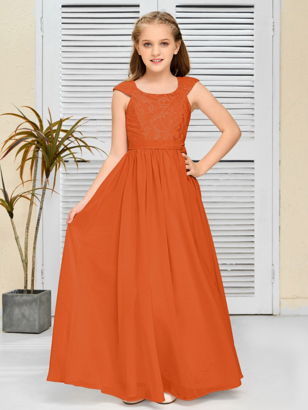 A Line Chiffon Spitze Junior Brautjungfer Kleid