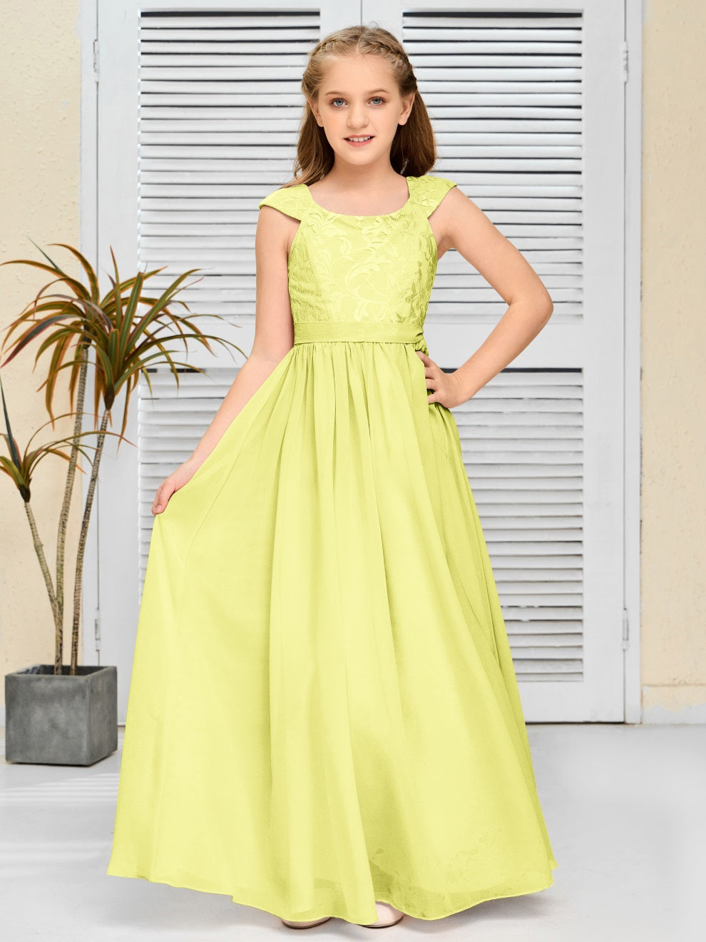 A Line Chiffon Spitze Junior Brautjungfer Kleid