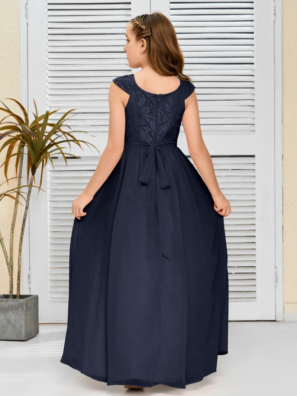 A Line Chiffon Spitze Junior Brautjungfer Kleid