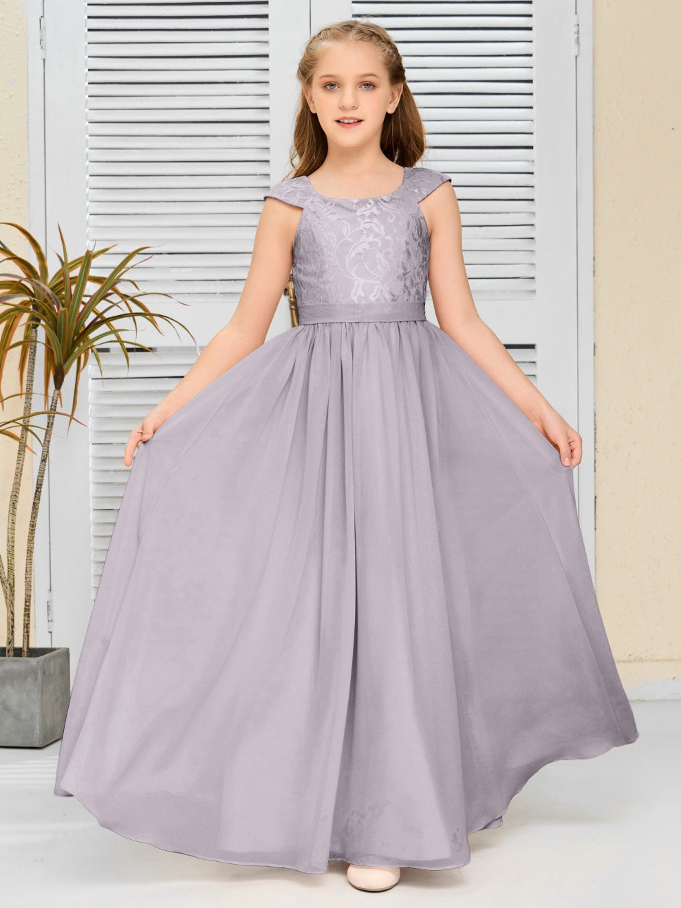 A Line Chiffon Spitze Junior Brautjungfer Kleid