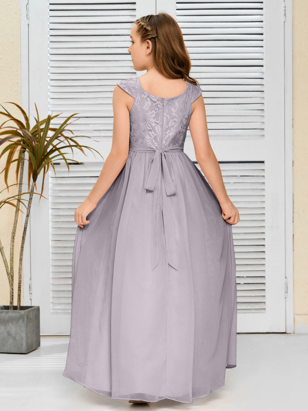 A Line Chiffon Spitze Junior Brautjungfer Kleid