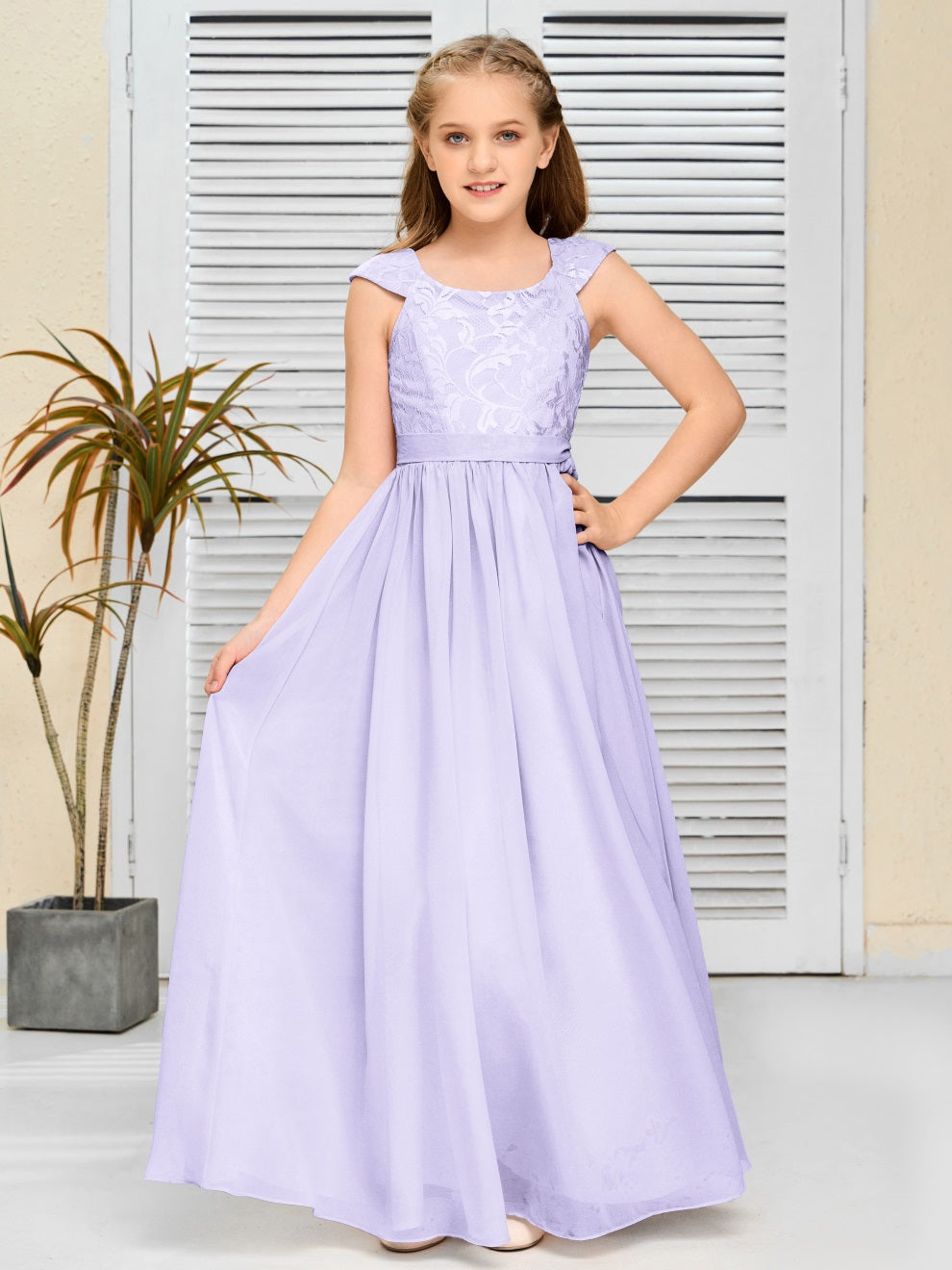 A Line Chiffon Spitze Junior Brautjungfer Kleid