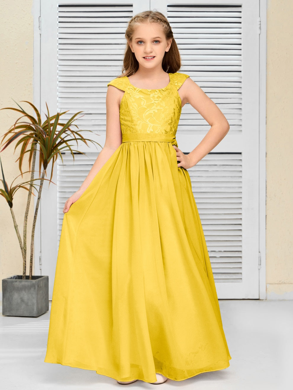 A Line Chiffon Spitze Junior Brautjungfer Kleid