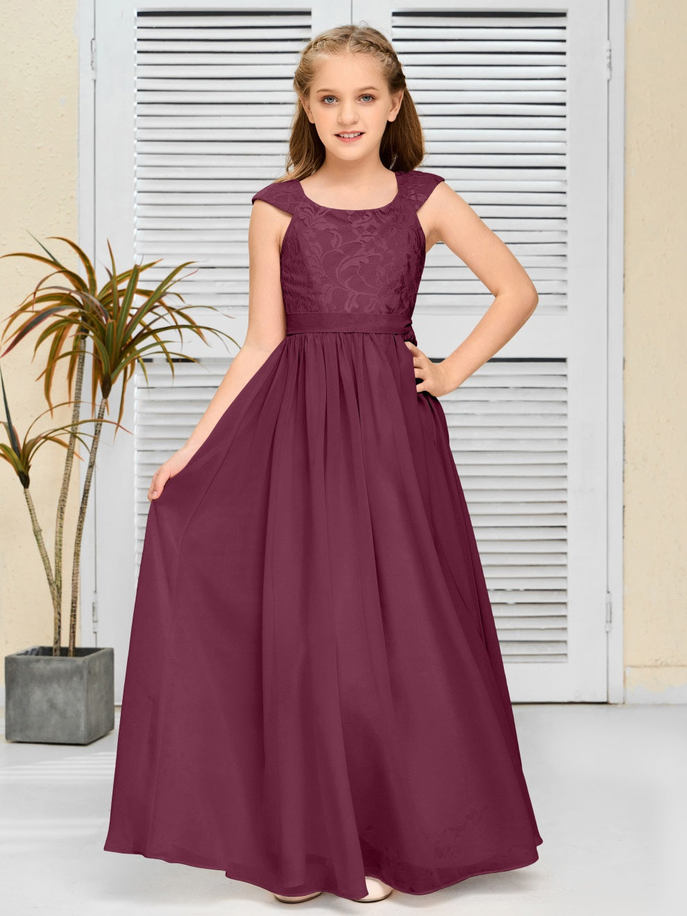 A Line Chiffon Spitze Junior Brautjungfer Kleid