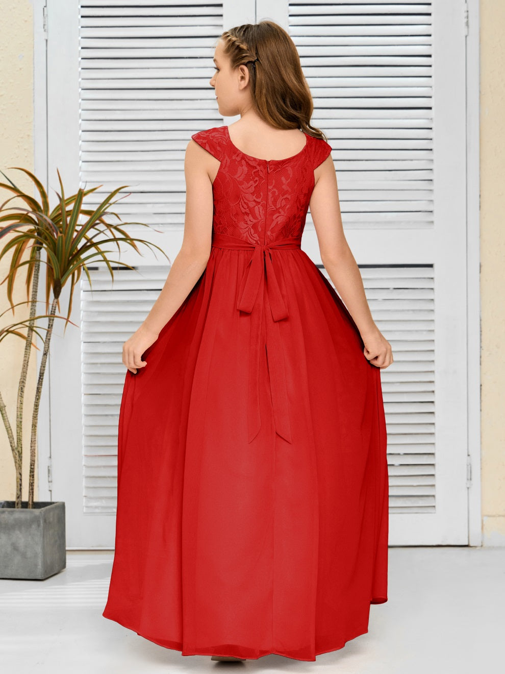 A Line Chiffon Spitze Junior Brautjungfer Kleid