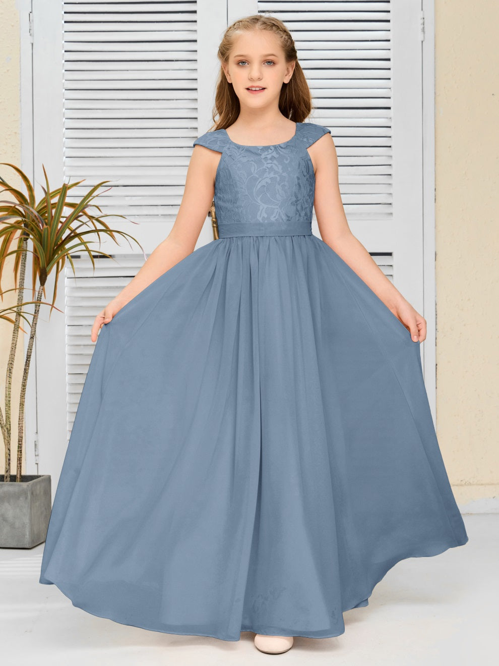 A Line Chiffon Spitze Junior Brautjungfer Kleid