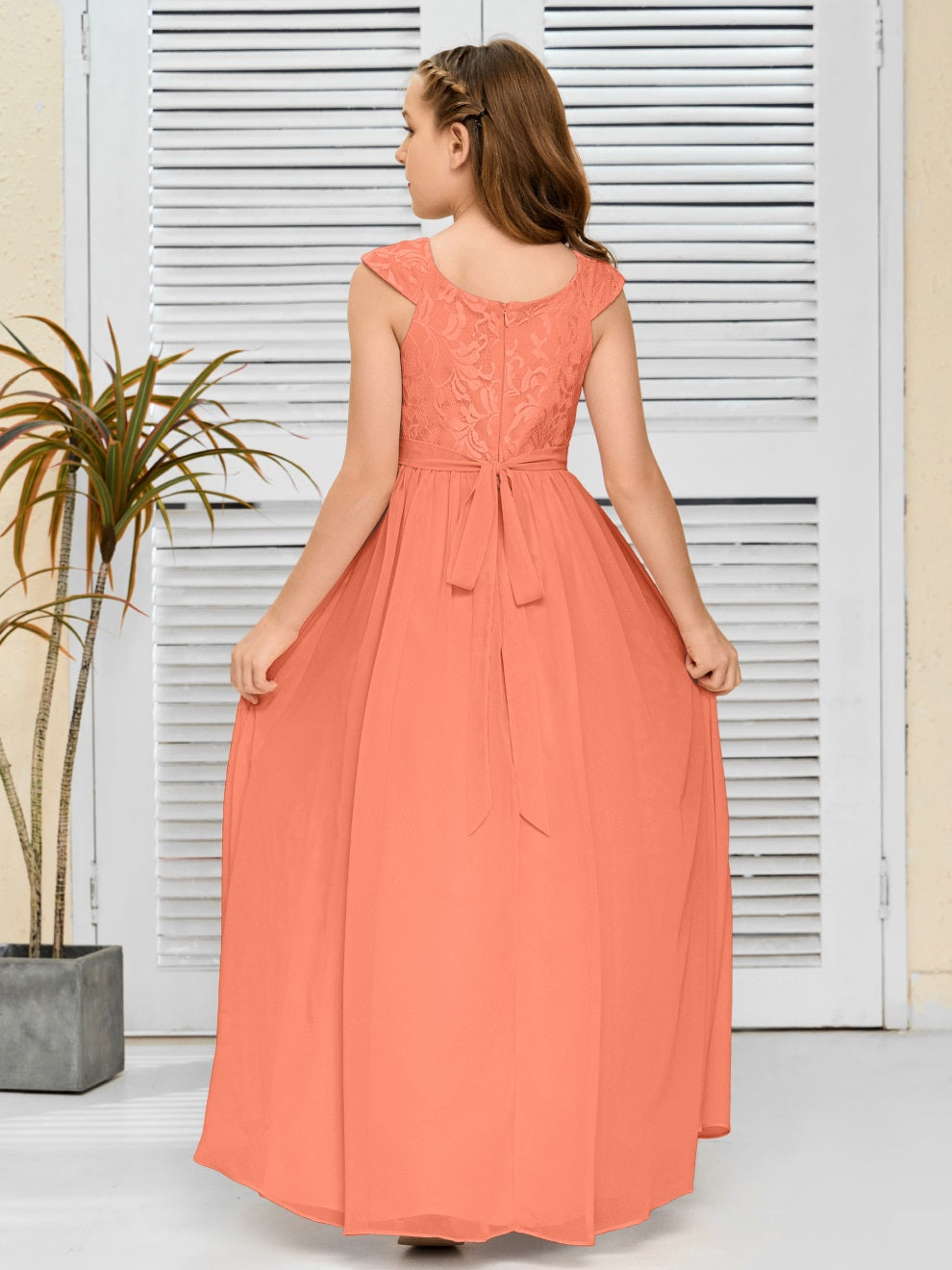 A Line Chiffon Spitze Junior Brautjungfer Kleid