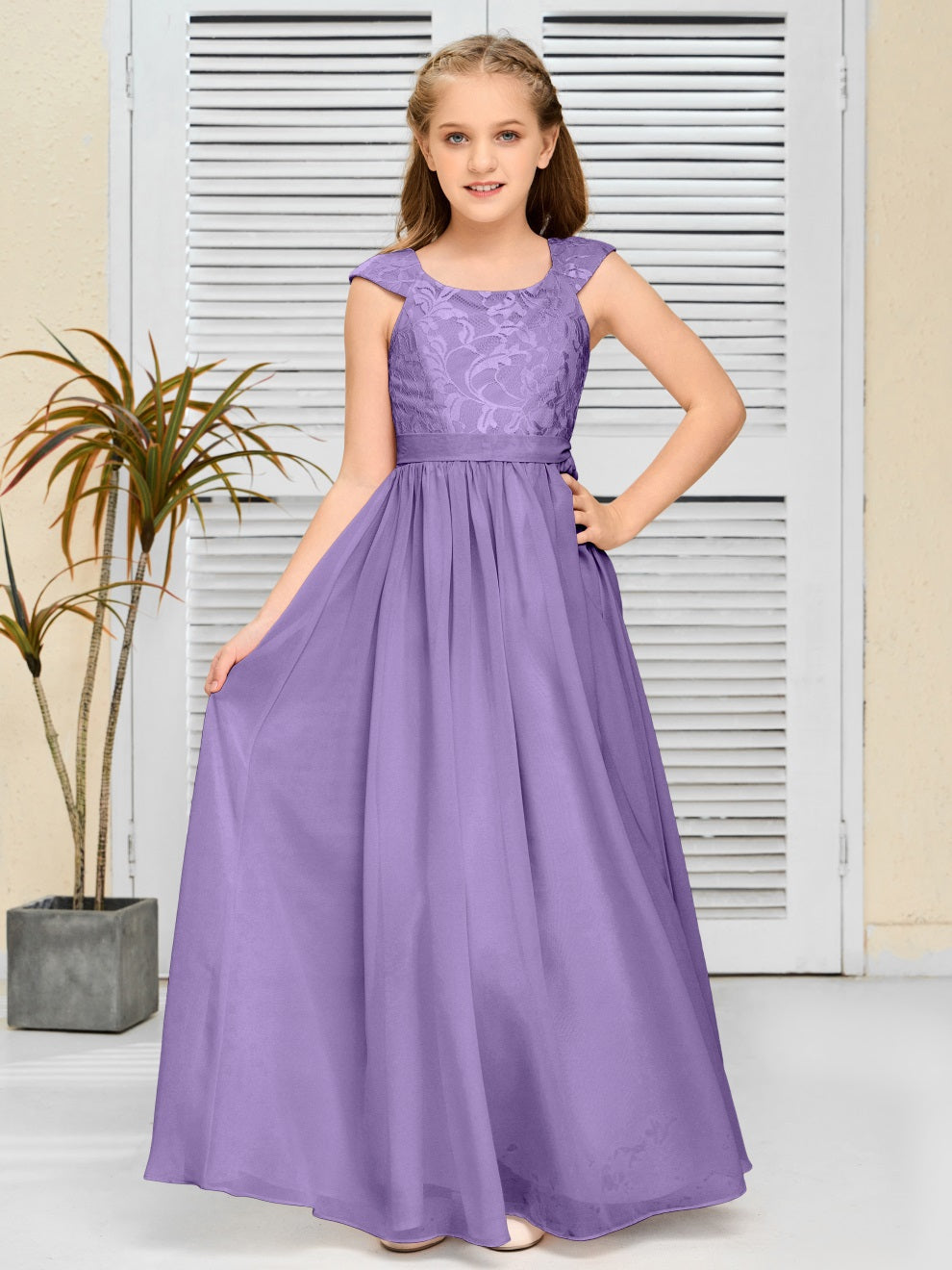 A Line Chiffon Spitze Junior Brautjungfer Kleid