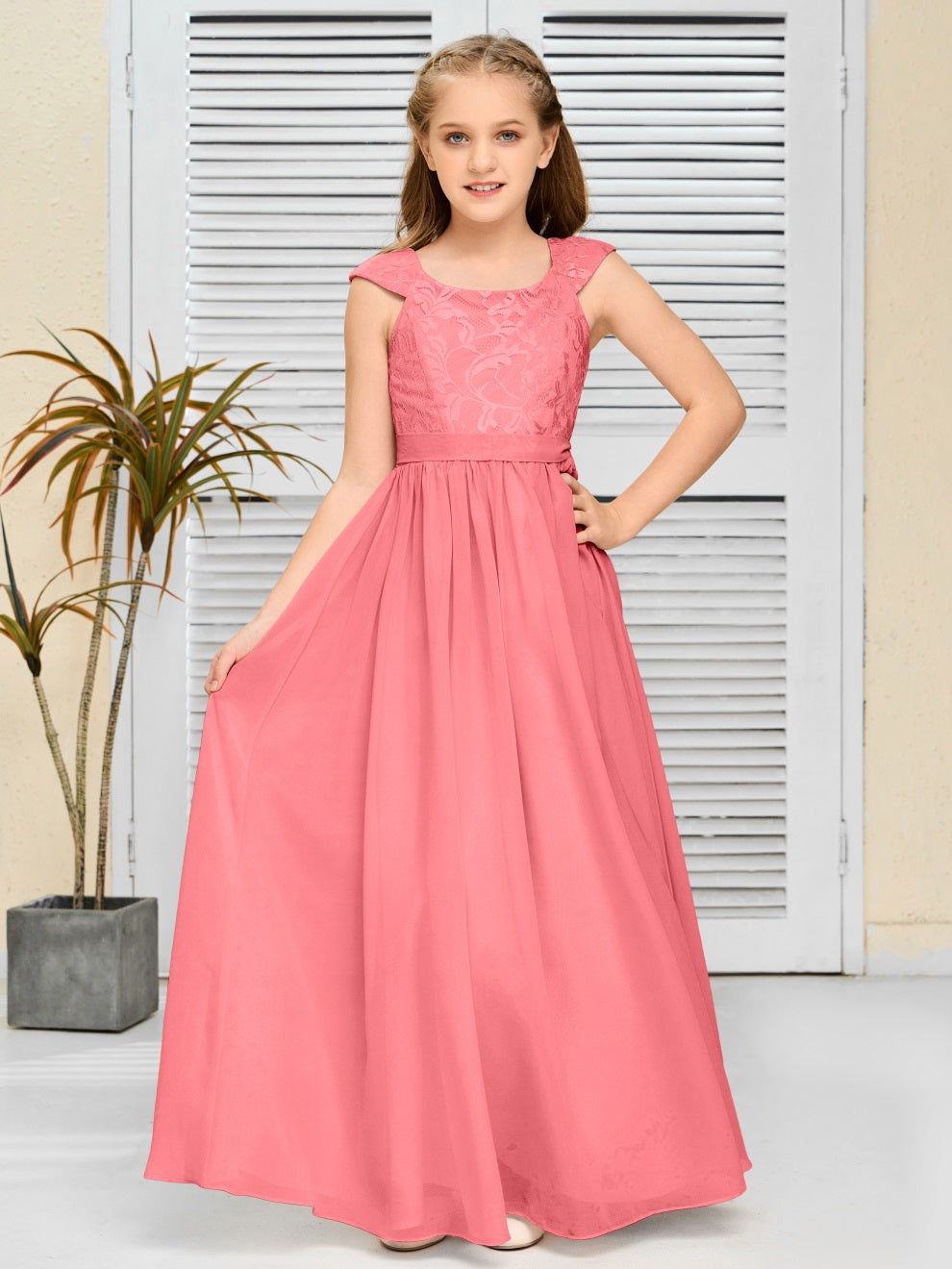 A Line Chiffon Spitze Junior Brautjungfer Kleid