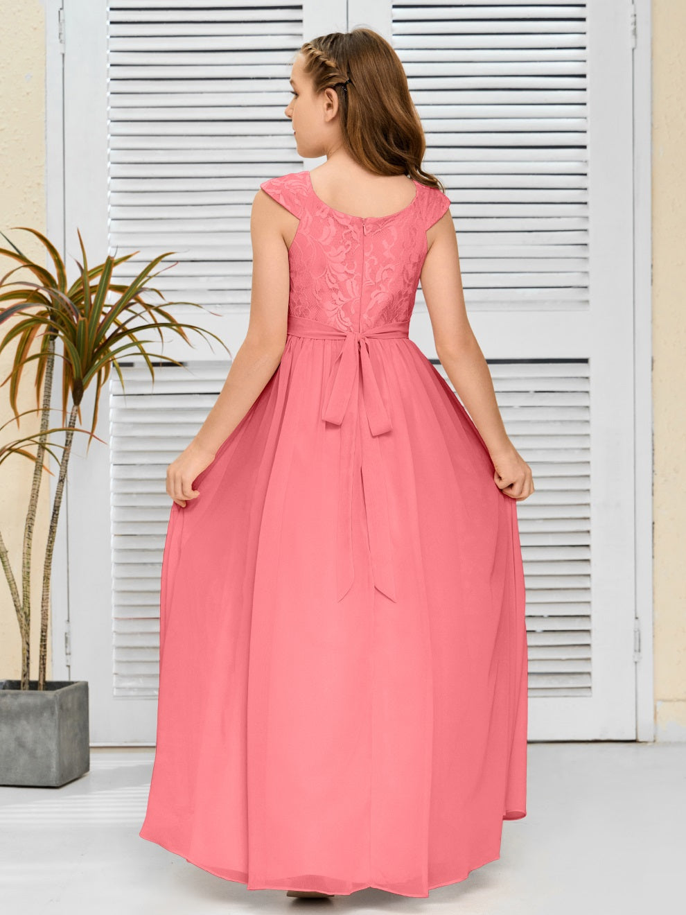 A Line Chiffon Spitze Junior Brautjungfer Kleid