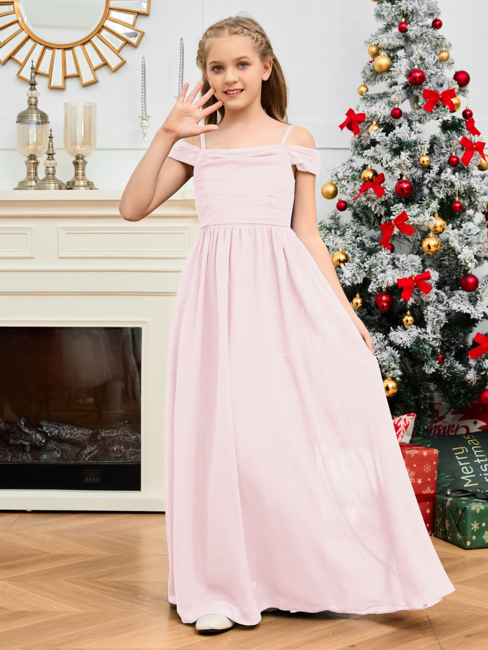 Wunderschönes Halter Chiffon Junior Brautjungfernkleid