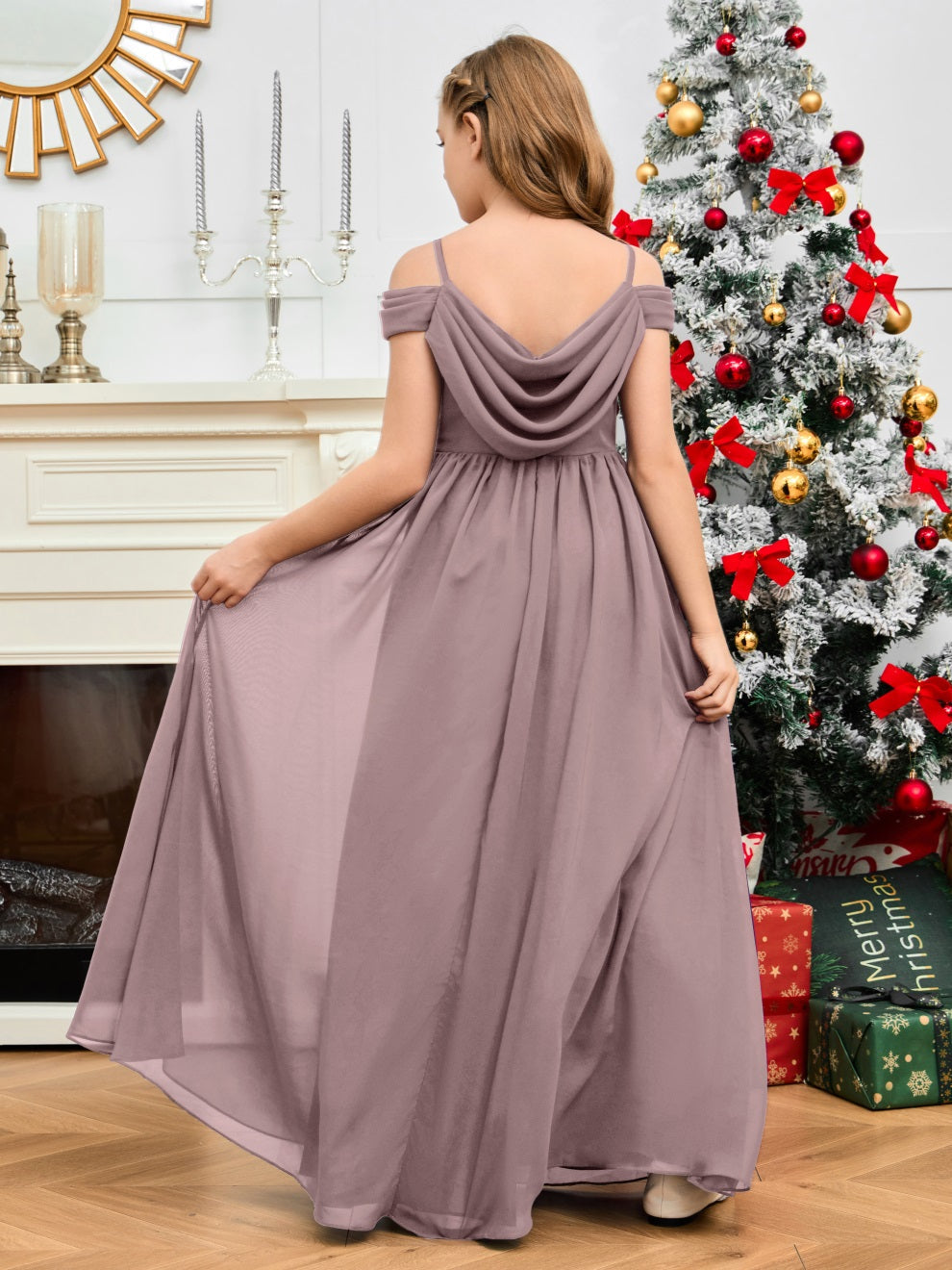 Wunderschönes Halter Chiffon Junior Brautjungfernkleid