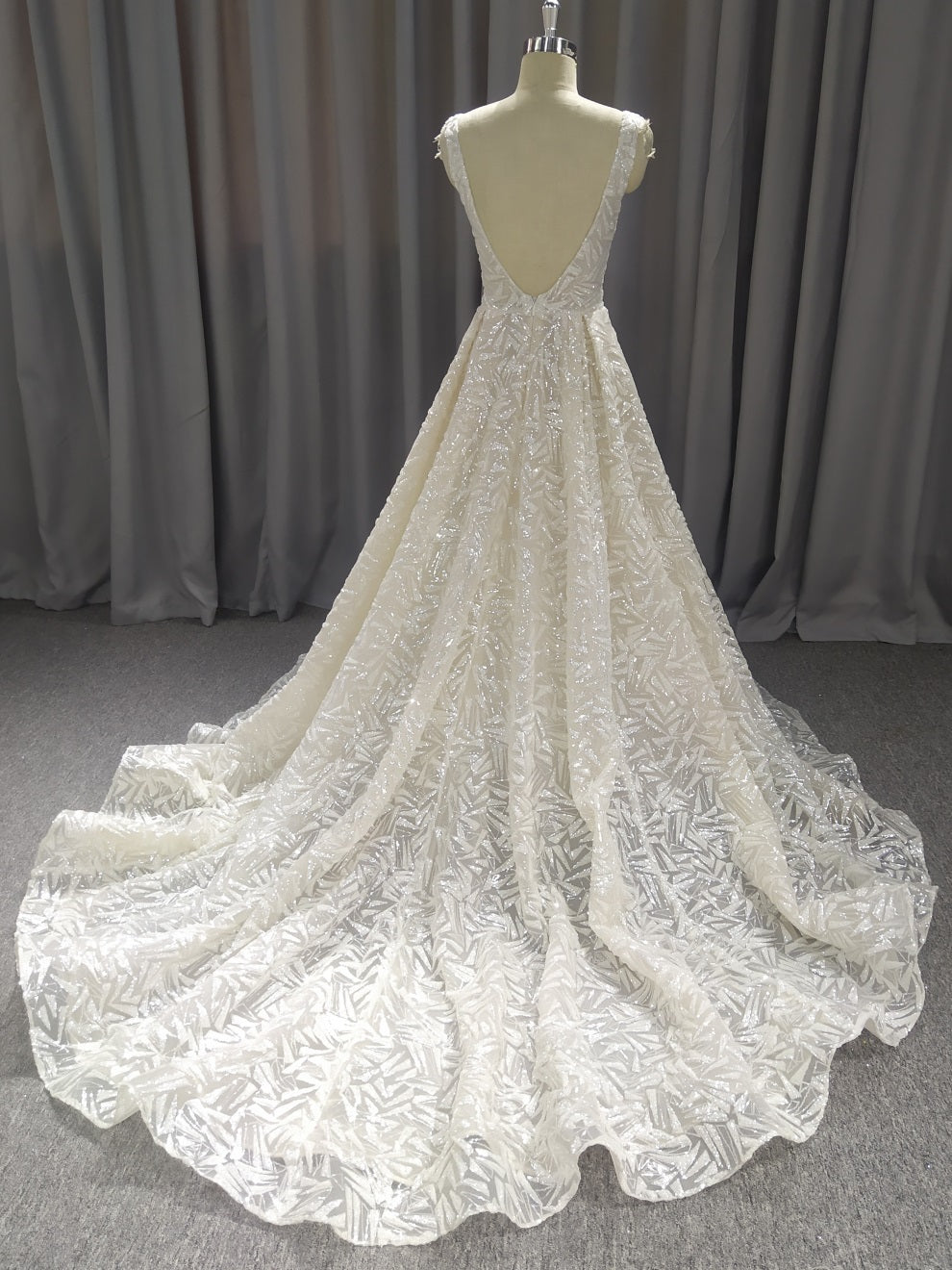 Träger Spitze A-Linie Brautkleid mit Schleppe C0031