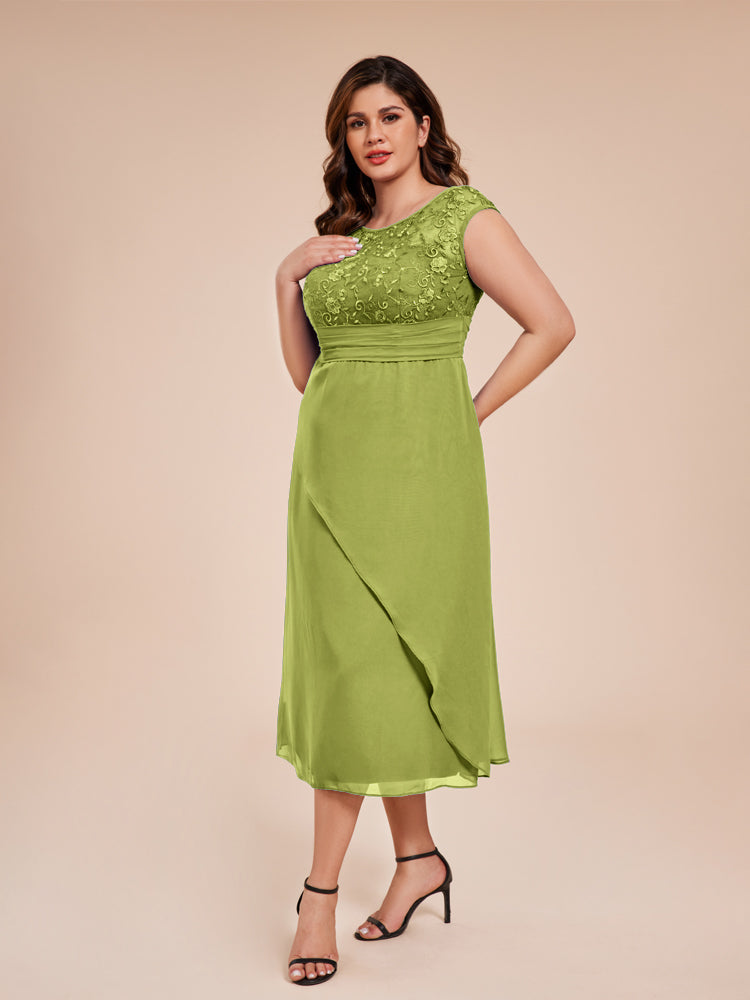 A Line Kappenärmel Rüschen Spitze Mieder Chiffon Mutter der Braut Kleid