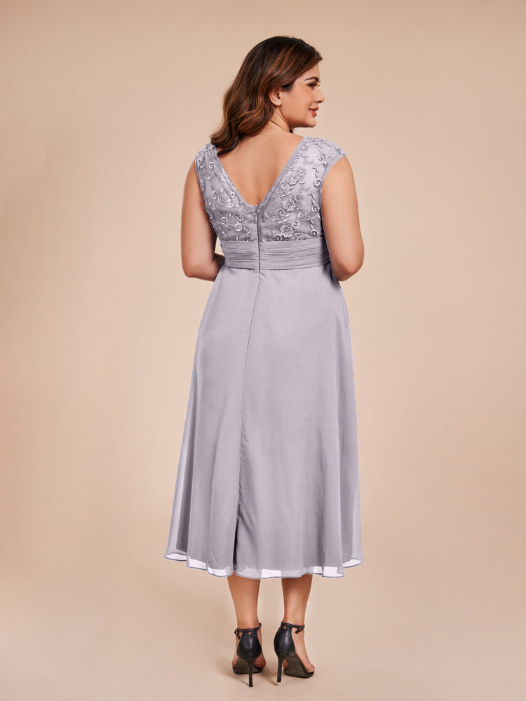 A Line Kappenärmel Rüschen Spitze Mieder Chiffon Mutter der Braut Kleid