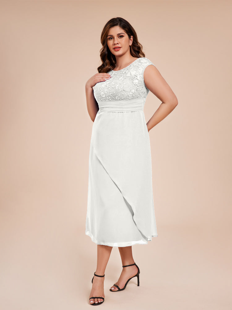 A Line Kappenärmel Rüschen Spitze Mieder Chiffon Mutter der Braut Kleid