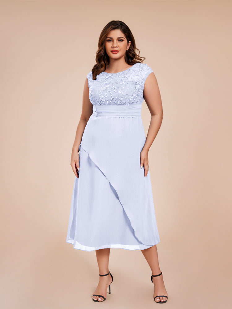 A Line Kappenärmel Rüschen Spitze Mieder Chiffon Mutter der Braut Kleid