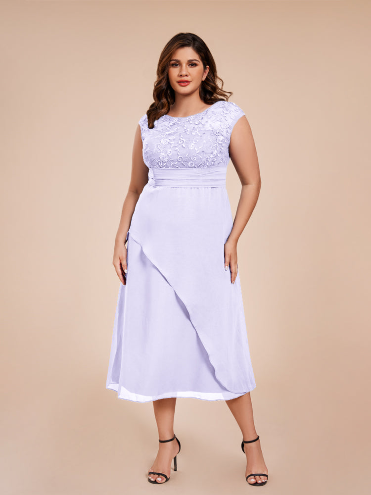 A Line Kappenärmel Rüschen Spitze Mieder Chiffon Mutter der Braut Kleid